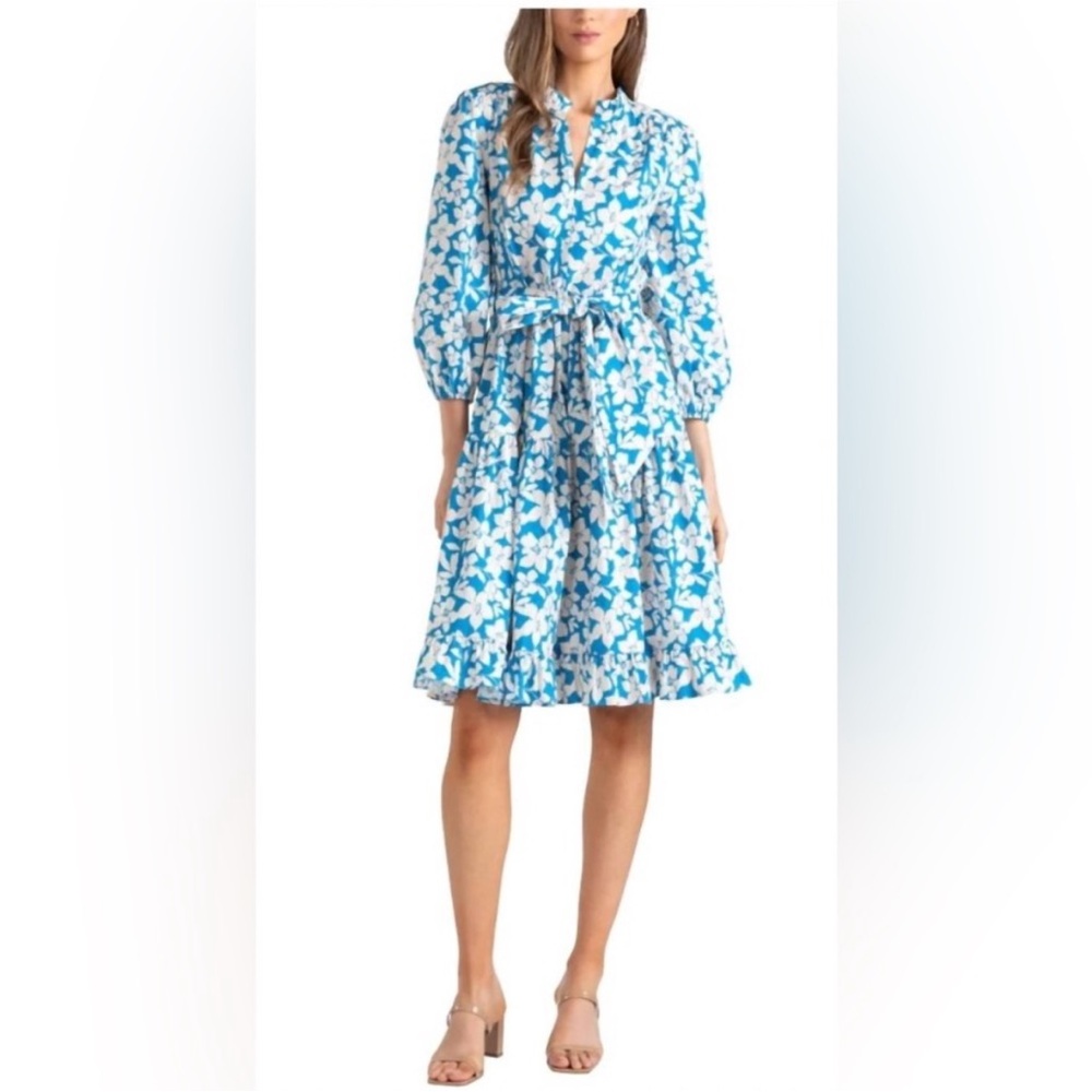 Shoshanna Blue and White Floral Midi Dress